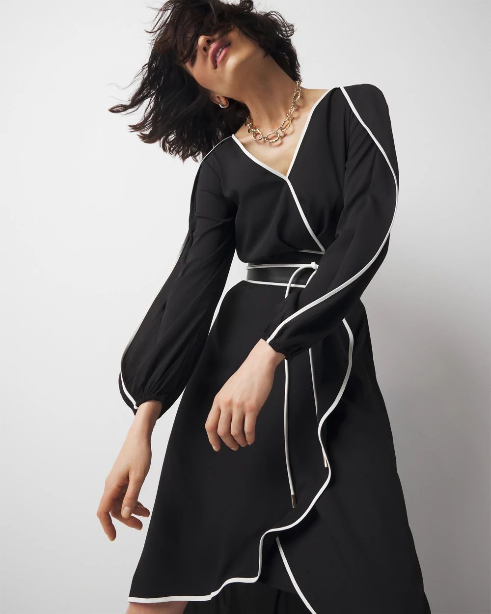 Petite Contrast Ruffle Midi Dress | White House Black Market